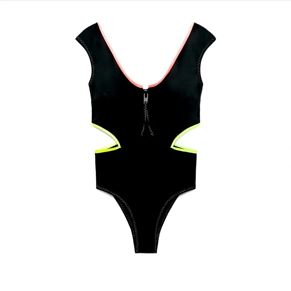 Zara Black and Pink One Piece Swimwear